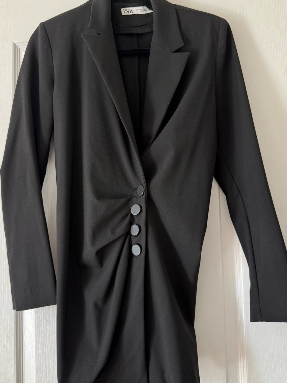 Zara Black Mini Dress Blazer with Button Ruched Front